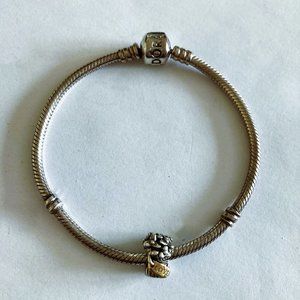 Pandora Barrel Clasp Snake Chain Bracelet w/ Flower Bouquet LOVE Charm